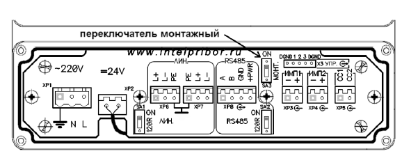 Рис. И-2. Расположение монтажного переключателя на плате подключений СБ-05.